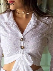 Load image into Gallery viewer, Lace Button-down Blouse & Shorts