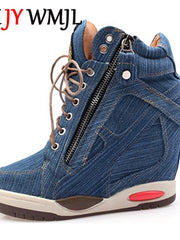 Load image into Gallery viewer, Denim Wedge Sneaker