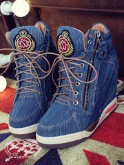 Load image into Gallery viewer, Denim Wedge Sneaker