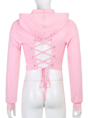 Load image into Gallery viewer, Lace-Up/ Solid Back Hoodie