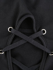 Load image into Gallery viewer, Lace-Up/ Solid Back Hoodie