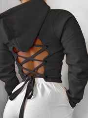 Load image into Gallery viewer, Lace-Up/ Solid Back Hoodie