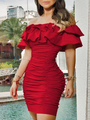 Load image into Gallery viewer, Layered Ruffles Off-Shoulder Dress