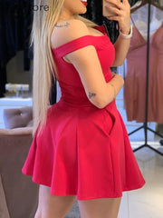 Load image into Gallery viewer, Off Shoulder Front Zipper Dress