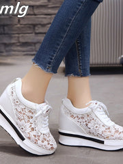 Load image into Gallery viewer, Lace Wedge Sneakers