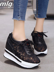 Load image into Gallery viewer, Lace Wedge Sneakers