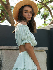 Load image into Gallery viewer, Lace Off Shoulder Tops and Skirt