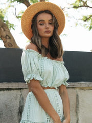 Load image into Gallery viewer, Lace Off Shoulder Tops and Skirt