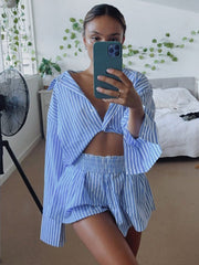 Load image into Gallery viewer, Striped Shirts and Shorts Set