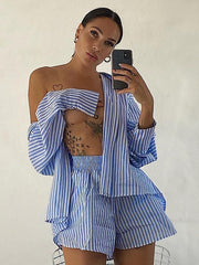 Load image into Gallery viewer, Striped Shirts and Shorts Set