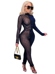 Load image into Gallery viewer, Sheer Patchwork Lace Up Jumpsuit