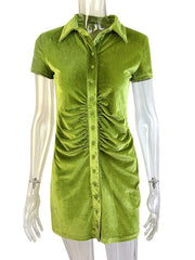 Load image into Gallery viewer, Turn-Down Collar Ruched Shirt Dress