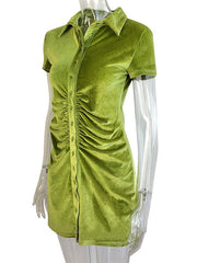 Load image into Gallery viewer, Turn-Down Collar Ruched Shirt Dress