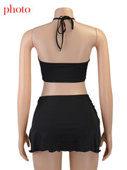 Load image into Gallery viewer, Halter Crop Top and Mini Skirts