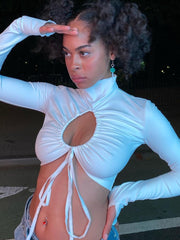 Load image into Gallery viewer, Ruched Drawstring Turtleneck Top