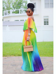 Load image into Gallery viewer, Off Shoulder Rainbow Color Dress