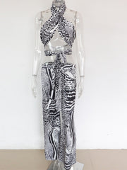 Load image into Gallery viewer, Halter Crop Top And Wide Leg Pant