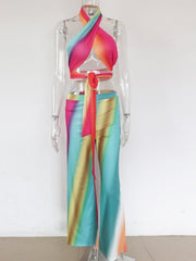 Load image into Gallery viewer, Halter Crop Top And Wide Leg Pant