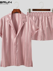 Load image into Gallery viewer, Silky Striped Shirt & Sorts Set