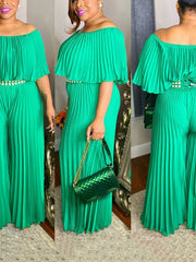 Load image into Gallery viewer, Off-Shoulder Pleated Jumpsuit