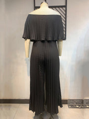 Load image into Gallery viewer, Off-Shoulder Pleated Jumpsuit