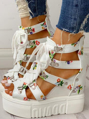Load image into Gallery viewer, CHUNKY FLORAL WEDGES