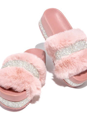 Load image into Gallery viewer, Fur Rhinestone Slippers