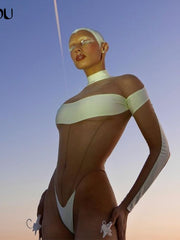Load image into Gallery viewer, Sheer Patchwork Bodysuit