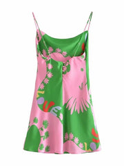 Load image into Gallery viewer, Green & Pink Slip Dress