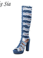 Load image into Gallery viewer, Cutout Denim Boots