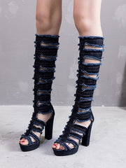Load image into Gallery viewer, Cutout Denim Boots
