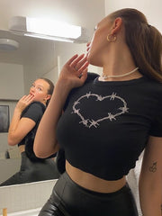Load image into Gallery viewer, Rhinestone Graphic Crop top