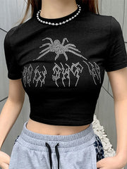 Load image into Gallery viewer, Rhinestone Graphic Crop top