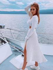 Load image into Gallery viewer, Long Sleeve Cropped Top & Skirt Set