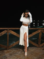 Load image into Gallery viewer, Long Sleeve Cropped Top & Skirt Set