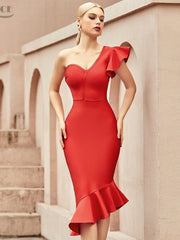 Load image into Gallery viewer, One Off Shoulder Asymmetric Dress