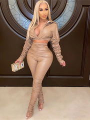 Load image into Gallery viewer, Faux Leather Two-Piece Outfit