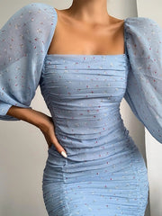 Load image into Gallery viewer, Sheer Lantern Sleeve Dress