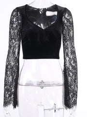 Load image into Gallery viewer, Lace Sleeve Velvet Top