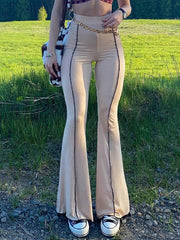 Load image into Gallery viewer, Low Waist Ribbed Flare Pants