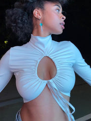 Load image into Gallery viewer, Ruched Drawstring Turtleneck Top