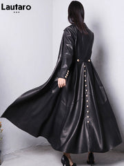 Load image into Gallery viewer, Long Faux Leather Trench Coat