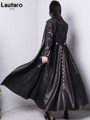 Load image into Gallery viewer, Long Faux Leather Trench Coat