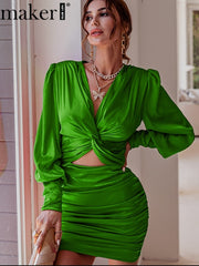 Load image into Gallery viewer, Ruched Satin Bodycon Dress