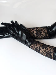Load image into Gallery viewer, Lace Faux Leather Gloves