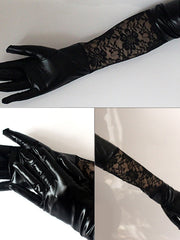 Load image into Gallery viewer, Lace Faux Leather Gloves
