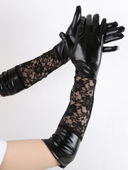 Load image into Gallery viewer, Lace Faux Leather Gloves