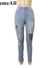 Load image into Gallery viewer, Leopard Patchwork Ripped Jeans