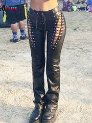 Load image into Gallery viewer, Hollow Out Laced-Up Pants