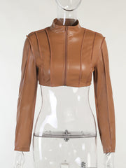 Load image into Gallery viewer, Faux Leather Crop Top Jacket